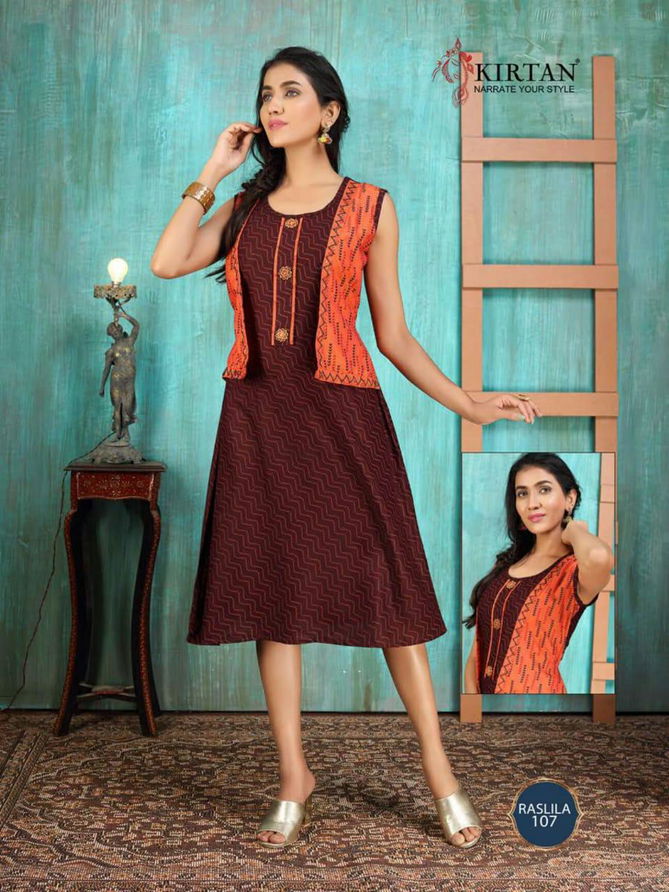 Kirtan Raslila Latest Fancy Designer Regular Wear Rayon Printed Kurti With Koti Collection
