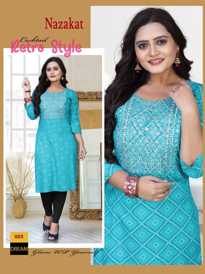 Akhand Jyot Nazakat Regular Wear Rayon Printed Latest Kurti Collection