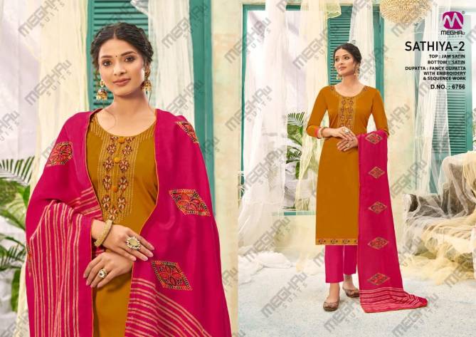 Meghali Sathiya 2 Jam Satin Designer Fancy Casual Wear Dress Material Collection