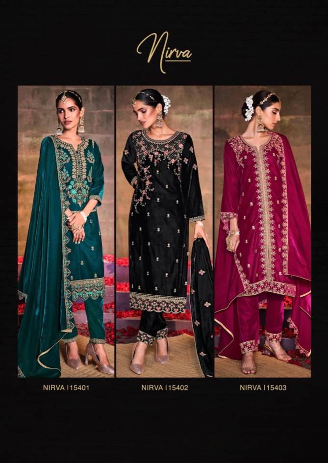 Nirva By Gull Jee Embroidery Velvet Designer Salwar Suits Catalog 