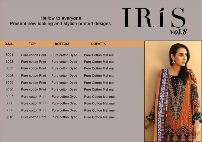 Iris 8 Cotton Karachi Readymade Pure Cotton Printed Top And Dupatta with Bottom Salwar Suit Collection