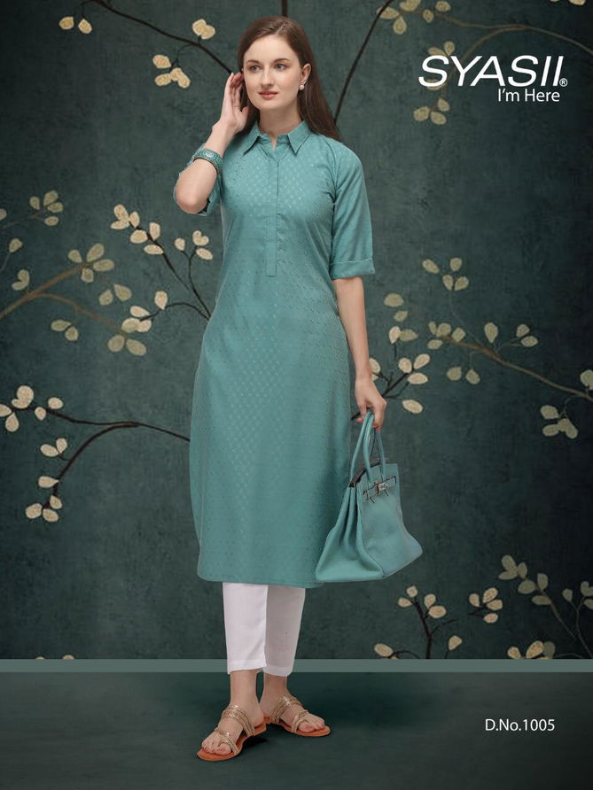 Syasii Classic 1 Latest Fancy Regular Wear Straight Cut Doby Aura Cotton Kurti Collection
