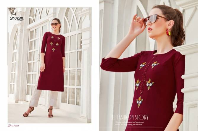 Syasii Ancy 1 Latest fancy Regular Casual Wear Rayon Handwork Designer Kurtis Collection
