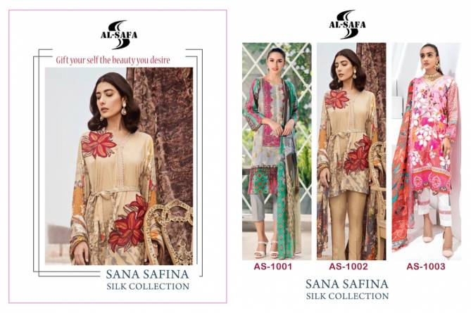Al Safa Sana Safinaz 5 Latest Fancy Designer Japan Stain Silk Digital Print With Embroidery Pakistani Salwar Suits Collection
