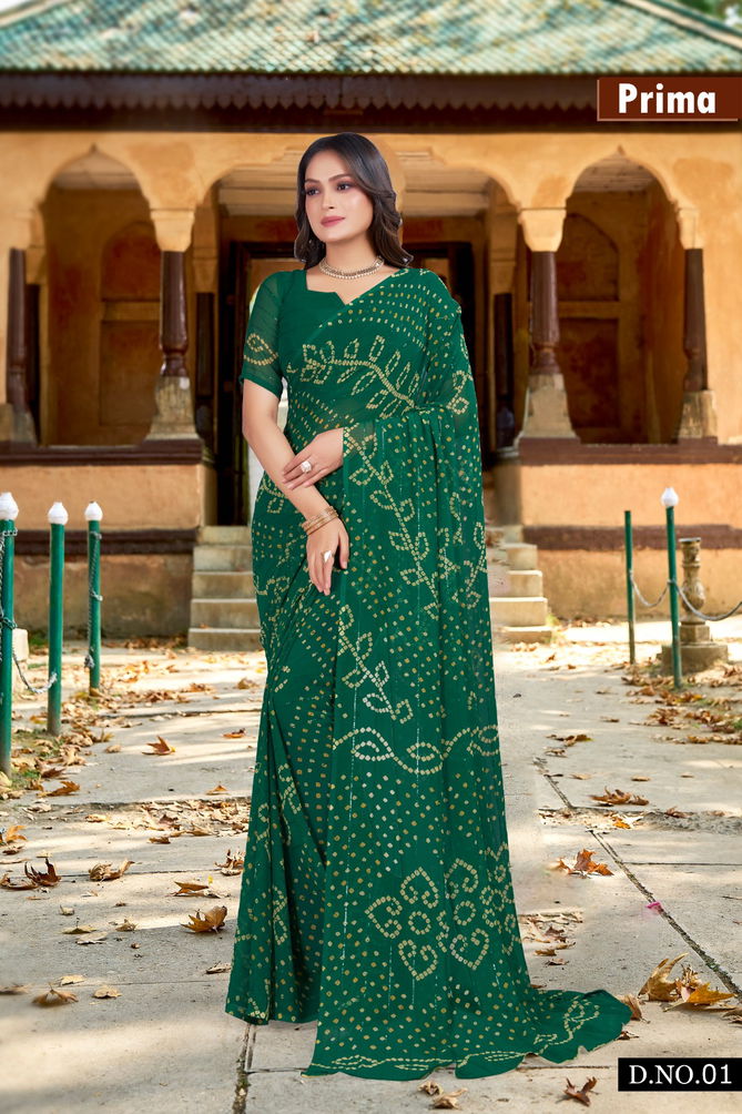 Prima Weightless Georgette Bandhani Sarees Wholesale Market In India