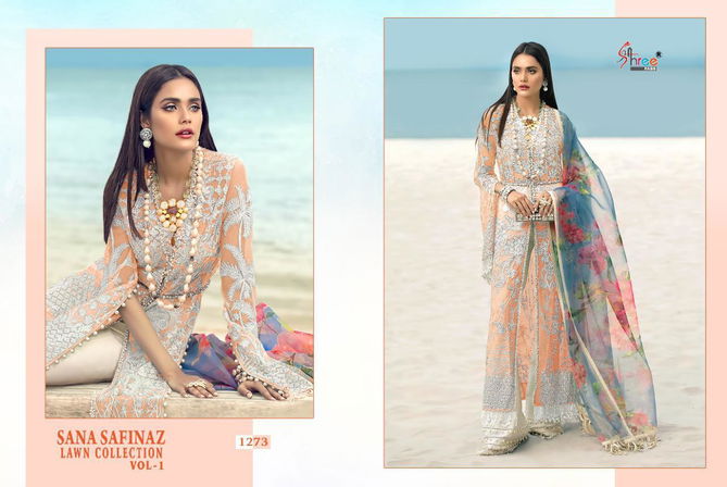 Shree Fab Sana Safinaz Lawn Collection Vol 1 Latest Heavy Designed Pakistani Salwar Suit Collection Butterfly Net With Heavy Embroidery Work And Chiffon Printed Dupatta