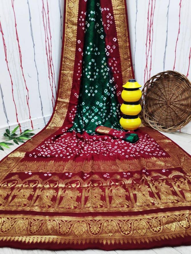 Rass Leela Bandhej Art Silk Weaving Bandhej Work Designer Sarees Collection
