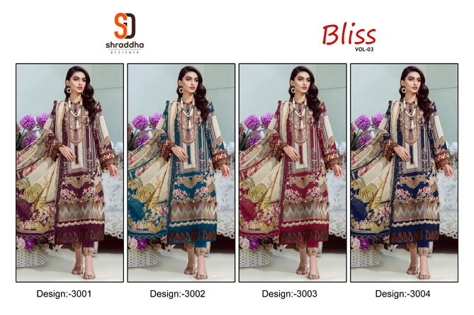 Bliss Vol 3 By Sharaddha 3001 To 3004 Cotton Pakistani Suits Wholesalers In Delhi
