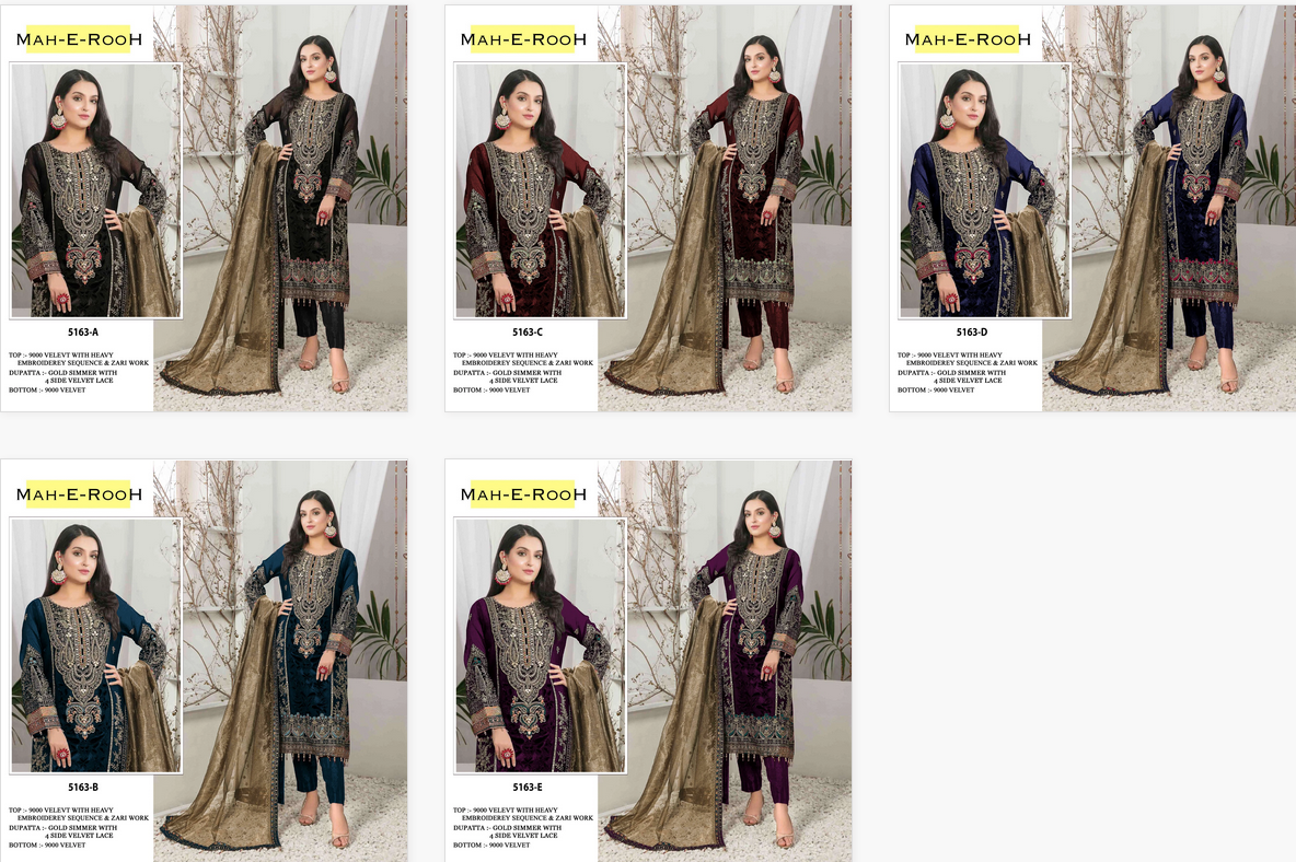 Mah E Rooh 5163 Velvet Embroidered Salwar Kameez Collection