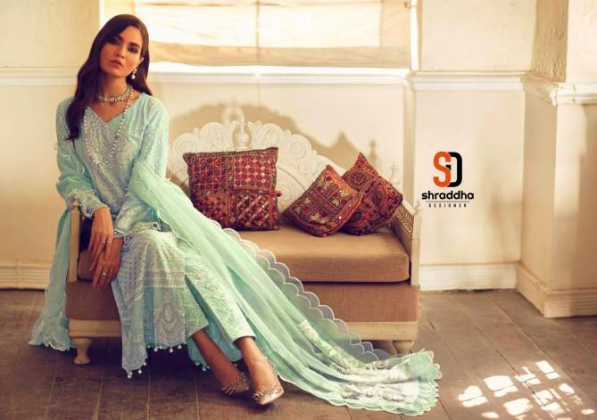 Shraddha Sana Safinaz 3 Pakistani Salwar Suits Collection Pure Cambric Cotton With Chicken Work And Heavy Embroidery