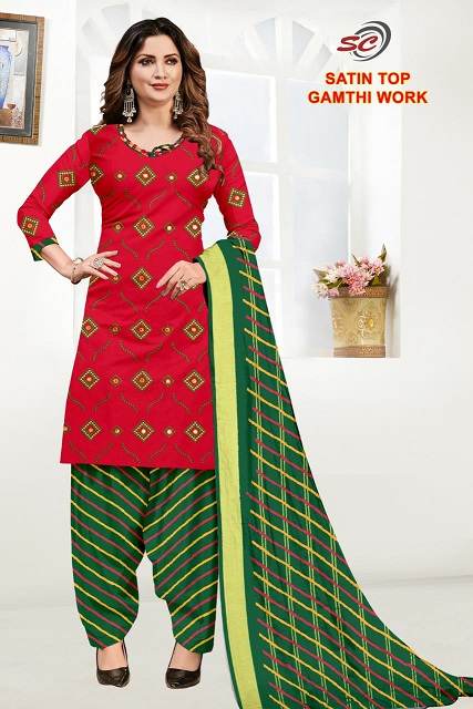 Sc Satin Top Gamthi Work Regular Wear Cotton Printed Designer Dress Material Collection
