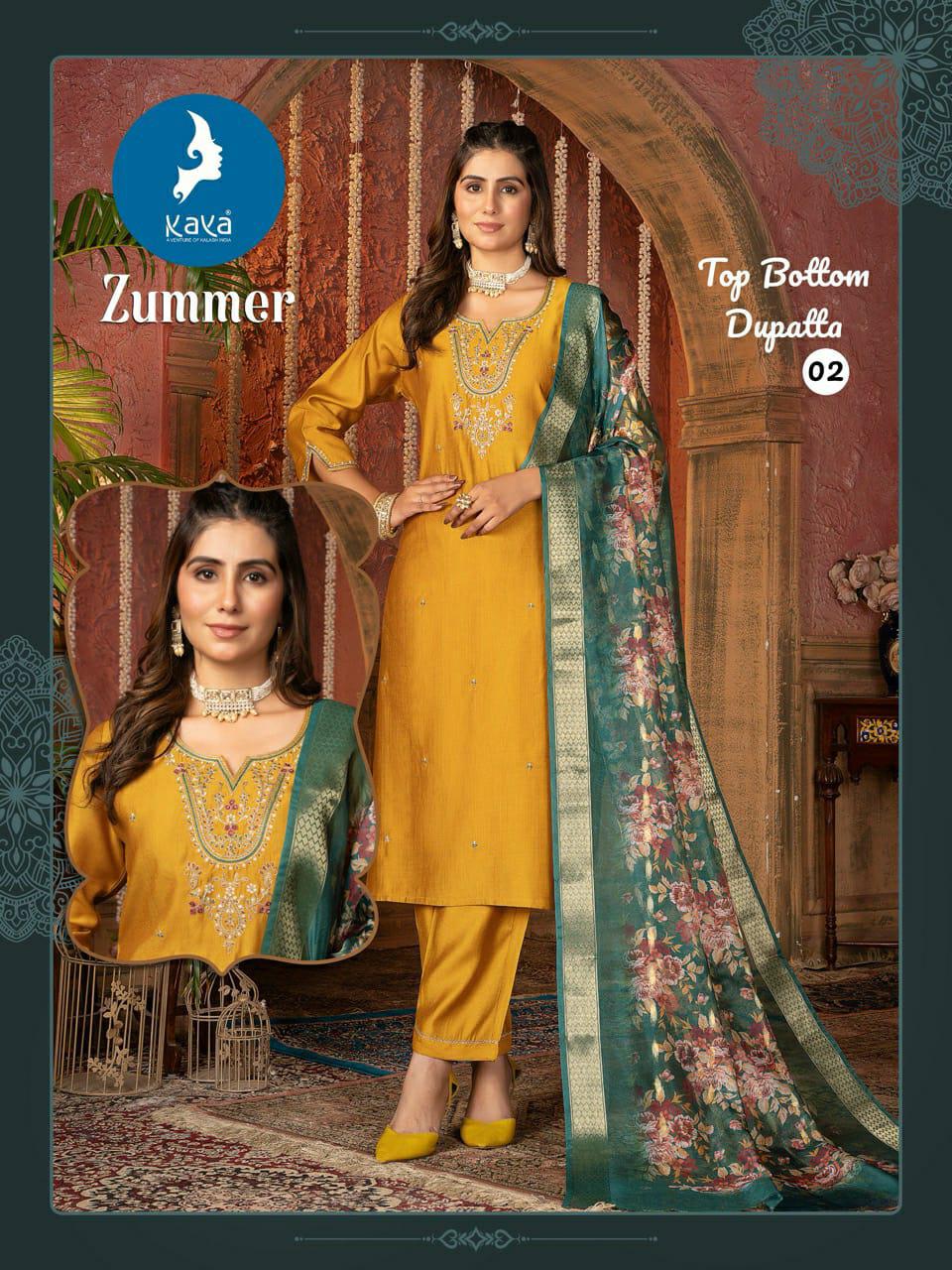 Zummer By Kaya Silk Kurti With Bottom Dupatta Suppliers In India