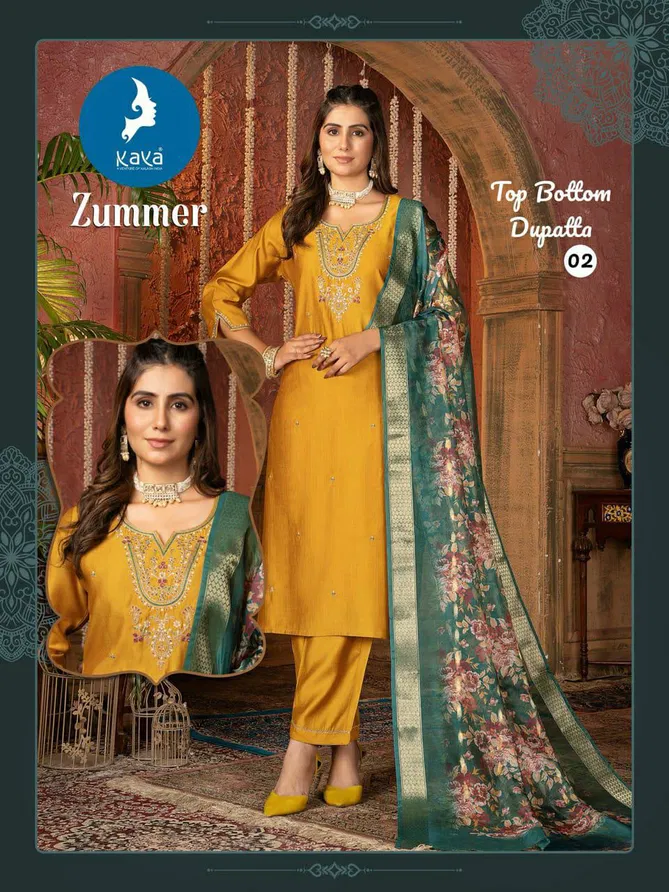 Zummer By Kaya Silk Kurti With Bottom Dupatta Suppliers In India