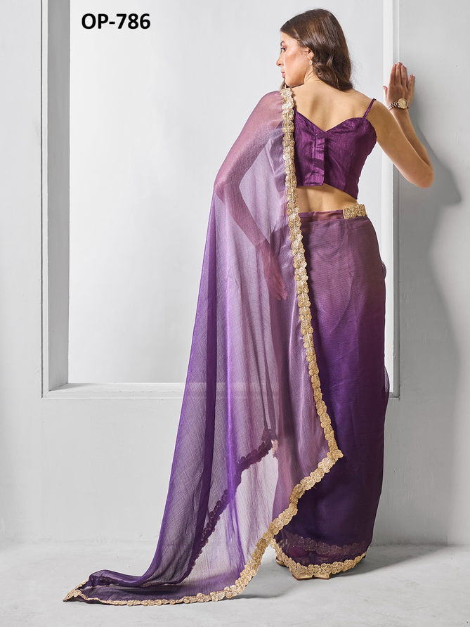 Laxminam OP 786 Purple Designer Shimmer Chiffon Saree Suppliers In India