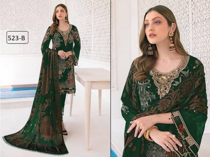 Kb Super Hit 523 Colors Faux Georgette Designer Festive Wear Salwar Suits Collection
