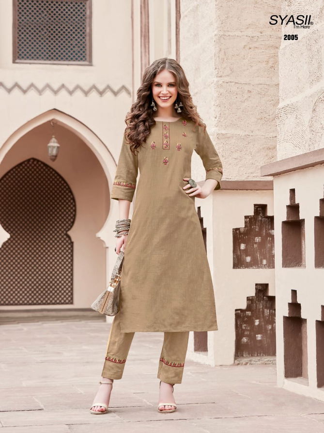 Syasii Pure 2 Fancy Ethnic Wear Cotton Embroidered Kurtis With Bottom Collection
