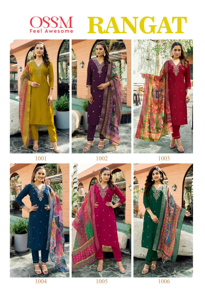 Rangat By Ossm Viscose Embroidery Kurti With Bottom Dupatta Exporters In India