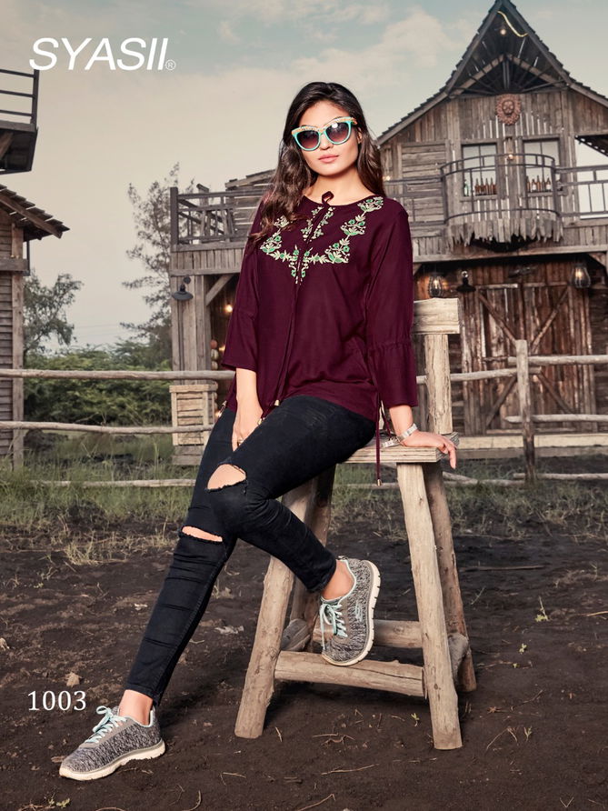 Syasii Clestia Stylish Western Regular Wear Heavy slub rayon crepe Ladies Top Collection