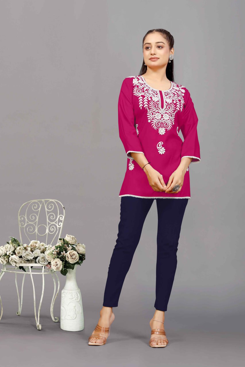 NSF Hello Rayon Chikankari Embroidery Ladies Top Wholesale Online