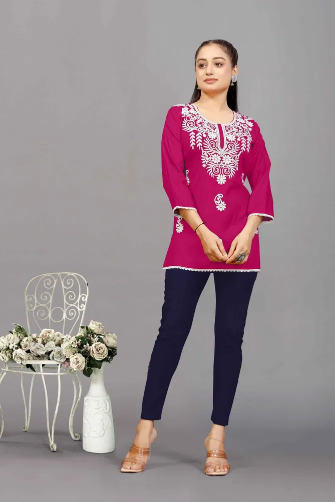 NSF Hello Rayon Chikankari Embroidery Ladies Top Wholesale Online