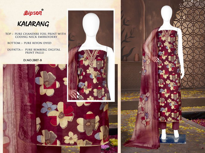 Kalarang 2807 By Bipson Chanderi Foil Print Coding Neck Work Dress Material Wholesale Shop In Surat	