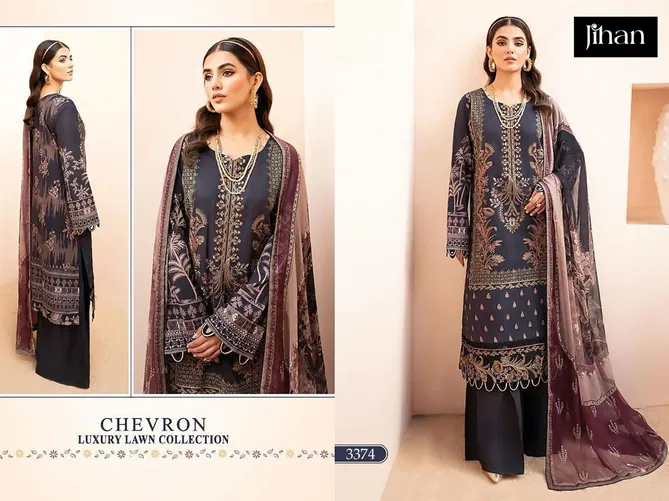 Jihan Chevron 3374 Lawn Cotton Pakistani Suits Exporters In India