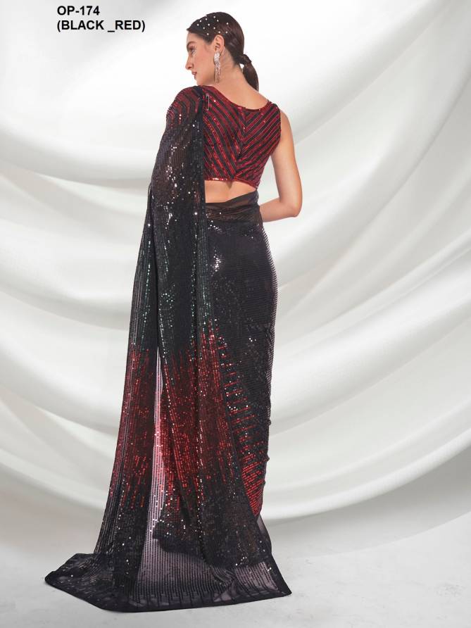 Laxminam OP 174 Black And Red Georgette Party Wear Sarees Wholesale Clothing Suppliers In India