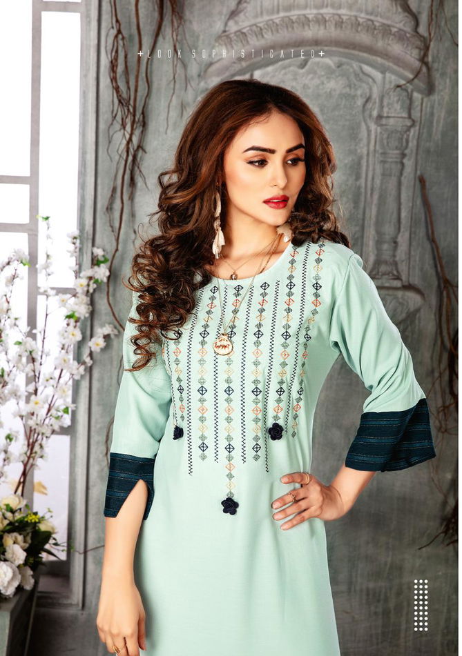 Wanna Smruti Latest Designer Casual Wear Rayon Kurti With Pant Style Bottom Collection
