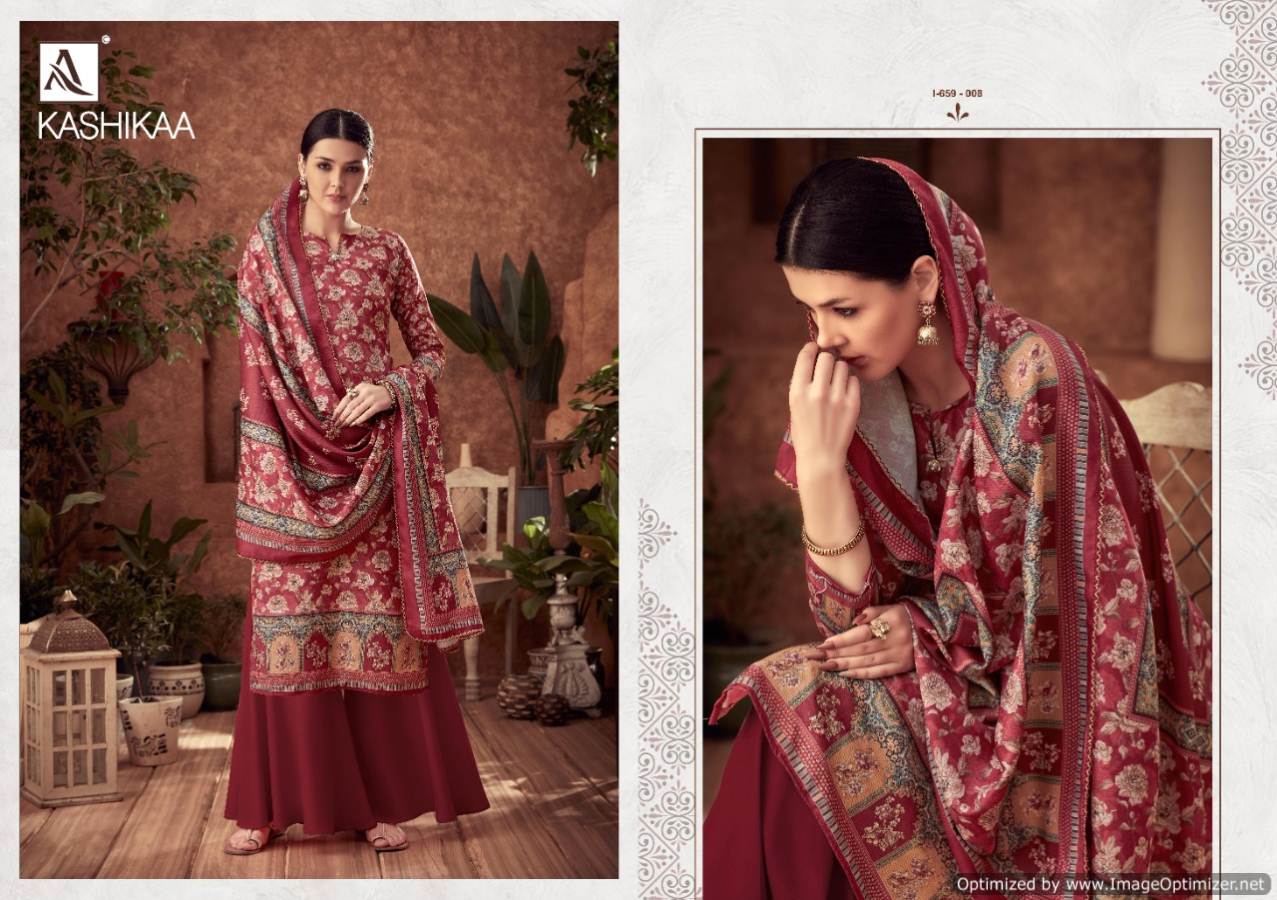 Alok Kashikaa Latest Designer Pure Wool Pashmina Digital Printed With Swarovski Diamond Work Salwar Suit Dress Material Collection