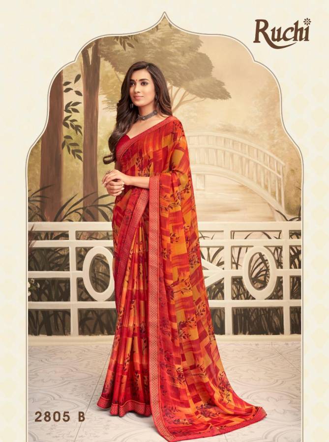 RUCHI BAHAAR Chiffon Satin Border Less Designer Daily Wear Printed Sarees Collections