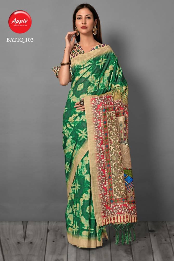 Apple Batiq Latest Fancy Designer Regular Casual Wear Printed Bhagalpuri Silk Sarees Collection
