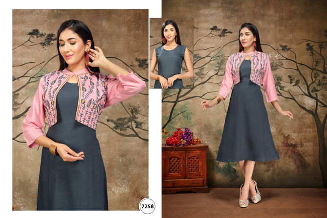 Ft Vijaya Latest Fancy Designer Ethnic Wear Rayon Jacket Designer Kurtis Collection
