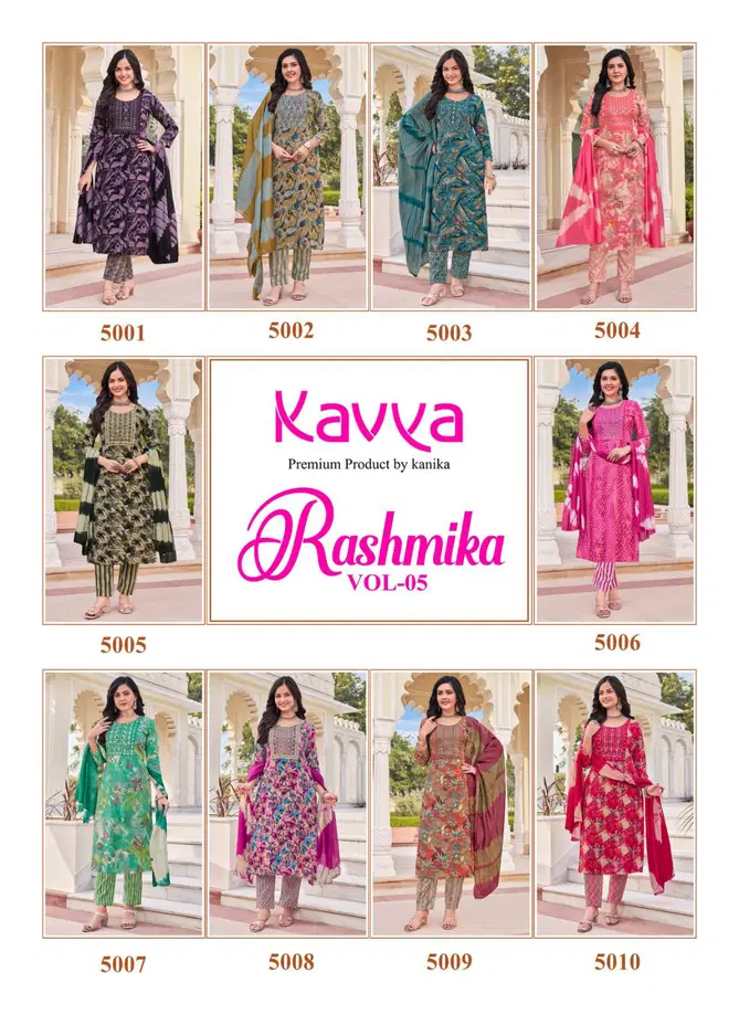 Rashmika Vol 5 By Kavya Rayon Foil Printed Kurti With Bottom Dupatta Orders In India