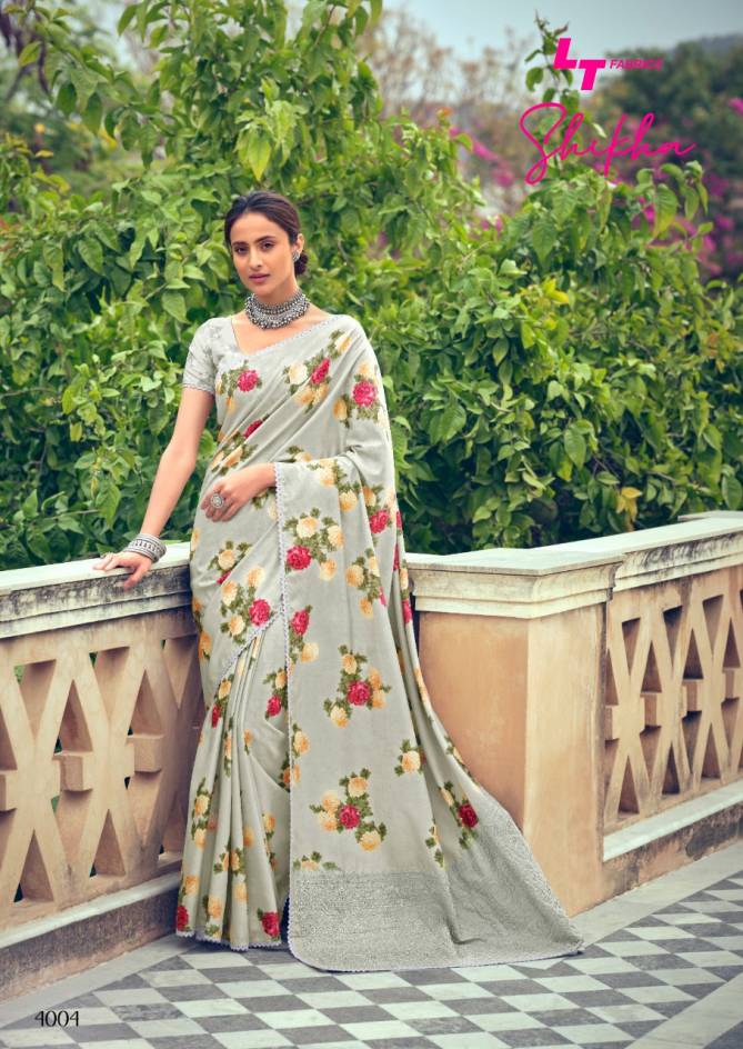 Lt Shikha Latest Fancy Silk Ethnic Wear Dola Silk With Lucknow Work And Crochet Lace Saree Collection
