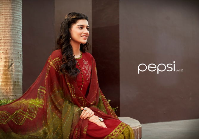 Sweety Pepsi 11 Casual Wear Designer Rayon slub with swaroski work Dress Material Collection
