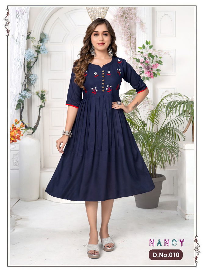 Ft Nancy Vol 1 Plain Sequence Work Rayon Designer Kurtis Catalog
