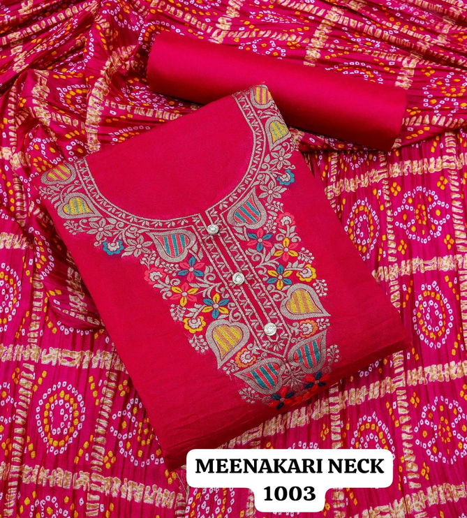 Meenakari Neck Daman By Rahul Nx Bandhani Printed Surat Dress Material Wholesale Market