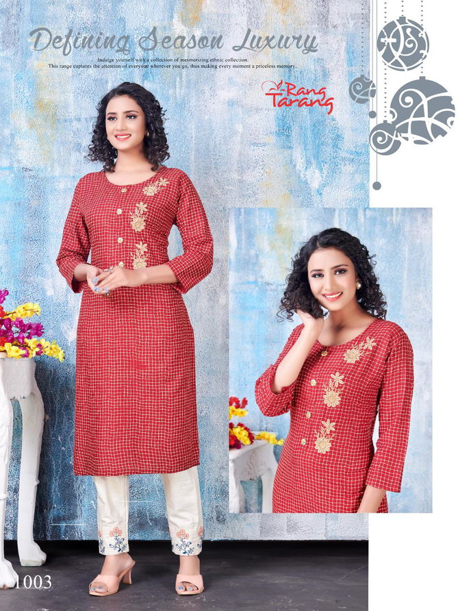 Rang Tarang Sakhi Latest Festive Wear Embroidery Work Designer Rayon Kurtis Collection
