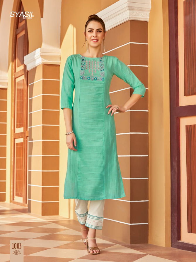 Syasii Matic Fancy Party Wear Cotton Embroidery Latest Designer Kurtis Collection
