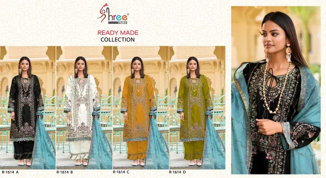 R 1614 By Shree Fabs Organza Embroidery Pakistani Readymade Suits Wholesale Price