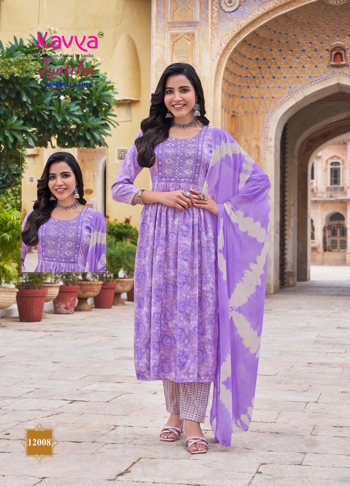 Jyotika Vol 12 By Kavya Foil Printed Kurti With Bottom Dupatta Exporters In India