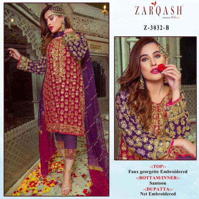 Z 3032 B Zarqash Embroidery Faux Georgette Pakistani Suits Manufacturers