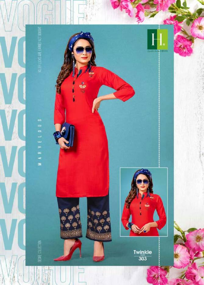 Hirwa Twinkle 3 Latest Fancy Designer Rayon Gold Print Kurti With Bottom Collection
