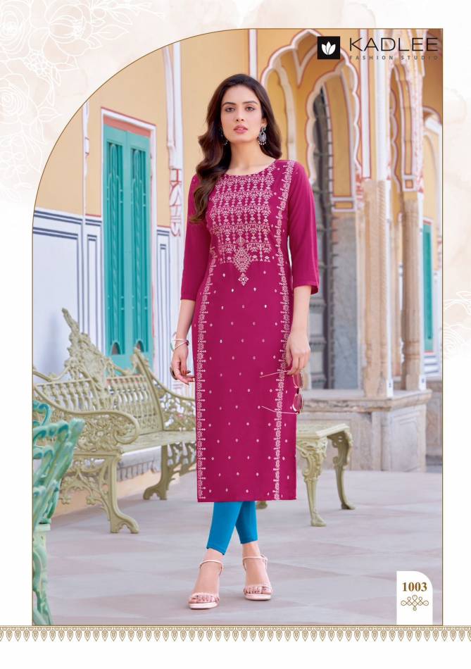 Gold Coin By Kadlee Rayon Screen Printed Kurtis Wholesale Shop In Surat