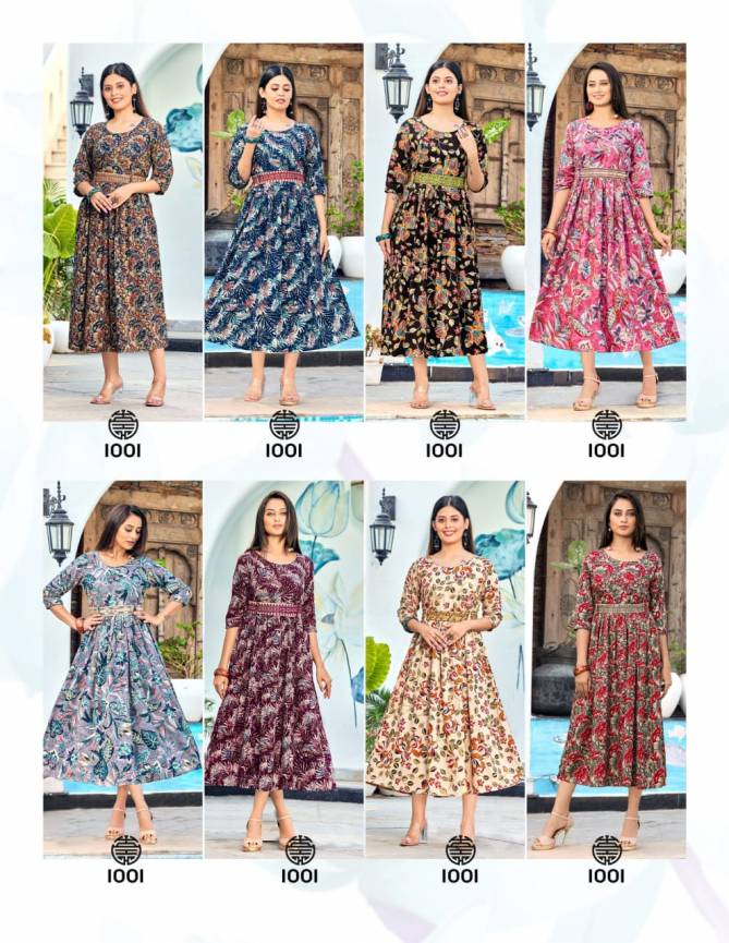 Rayon Belt By Paavi 1001 To 1008 Anarkali Designer Kurtis Exporters in India