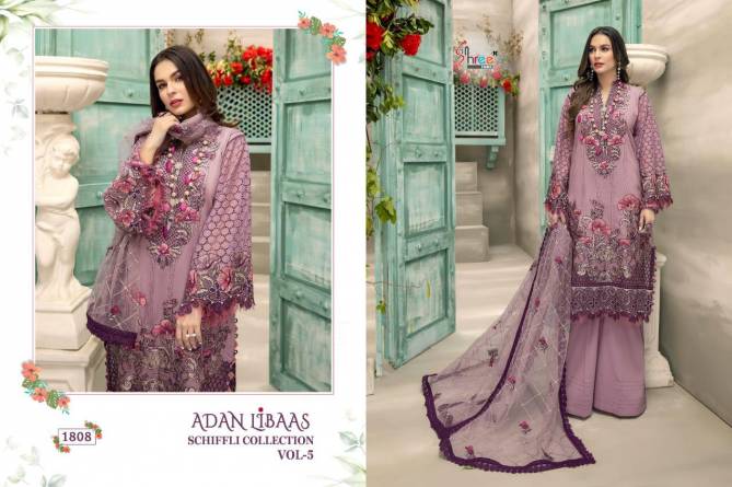 Shree Adan Libaas Schiffli Collection 5 Pure Low Cotton With Self Embroidery Work Pakistani Salwar Suits Collection
