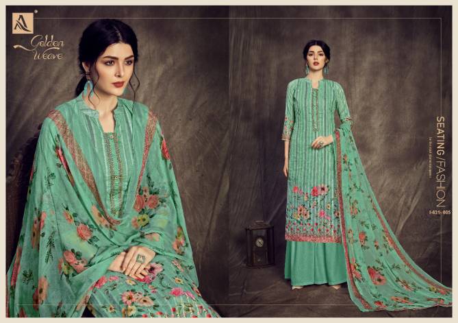 Alok Golden Weave Designer Casual Wear Pure Cotton Solid Flower Digital Print with Neck Pattern Top And Chiffon Print Box Pallu Dupatta Dress Material Collection
