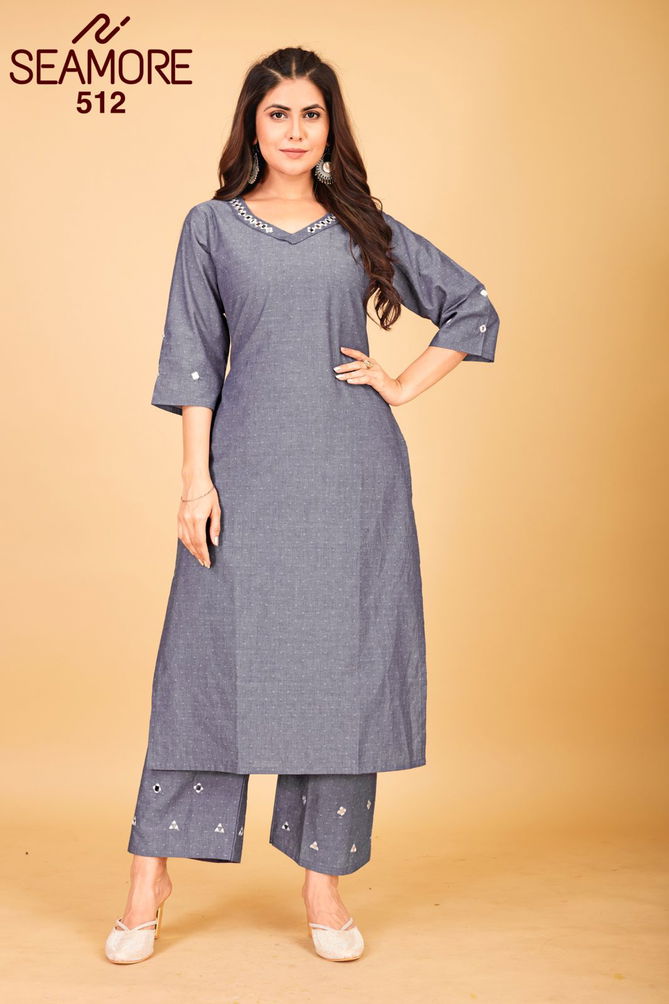 Gangotri By Seamore Mirror Work Denim Cottont Wear Women Kurta With Palazzo Orders In India