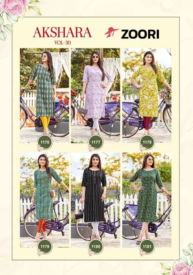 Zoori Akshara Vol 30 Heavy Rayon Designer Kurti Wholesale Market In Surat