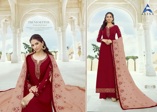 ALISA SANCHI Latest Fancy Festive Wear Heavy Satin Georgette With Heavy Full Top Work  Additional Diamond Work Salwar Suit Collection